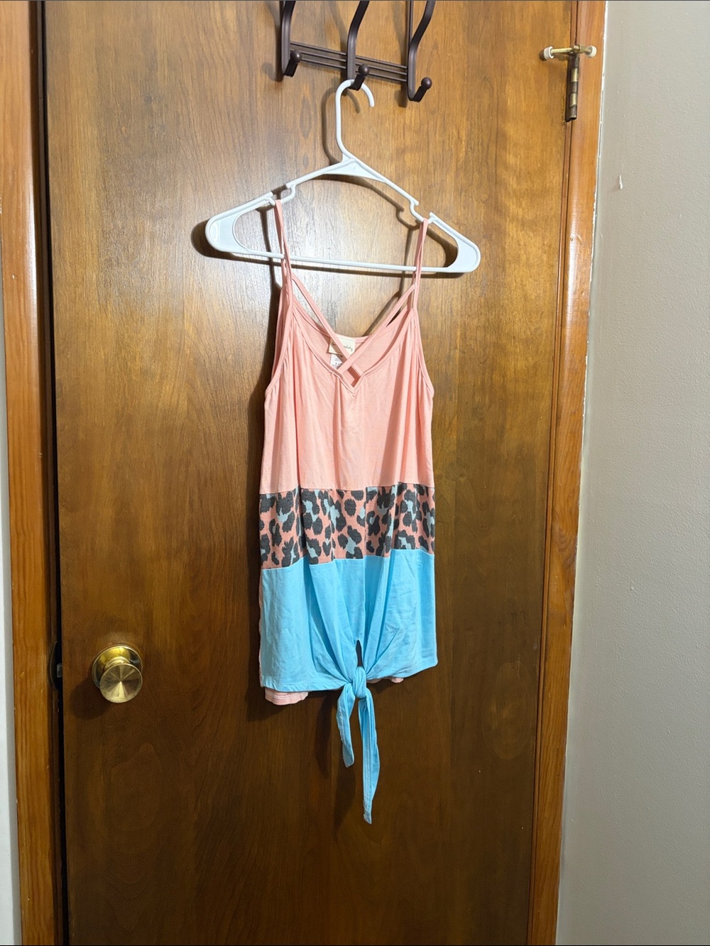 Women’s Pink & Blue Tie-Front Leopard Band Camisole